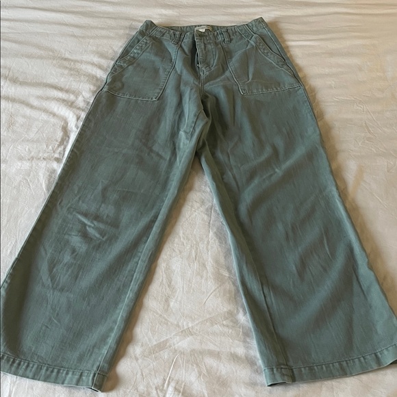 Outerknown Wide Leg Cropped Pants sz 27 sage green/green grey - Picture 1 of 8